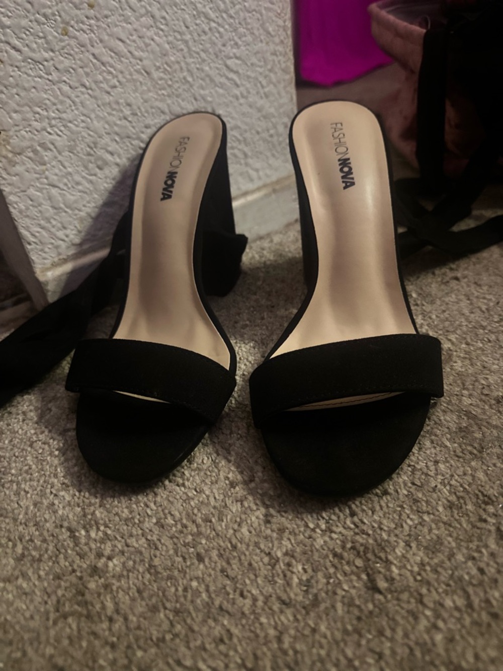Fashion Nova Black Single-Strap Block Heel Sandals